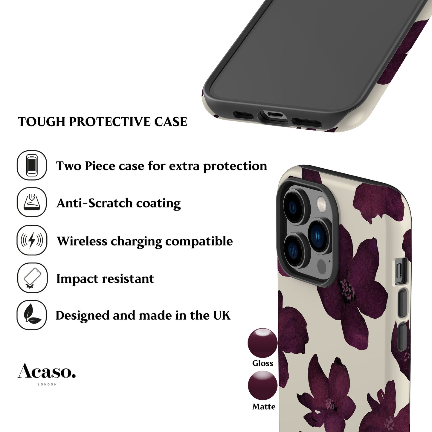 Burgundy Flowers Phone Case