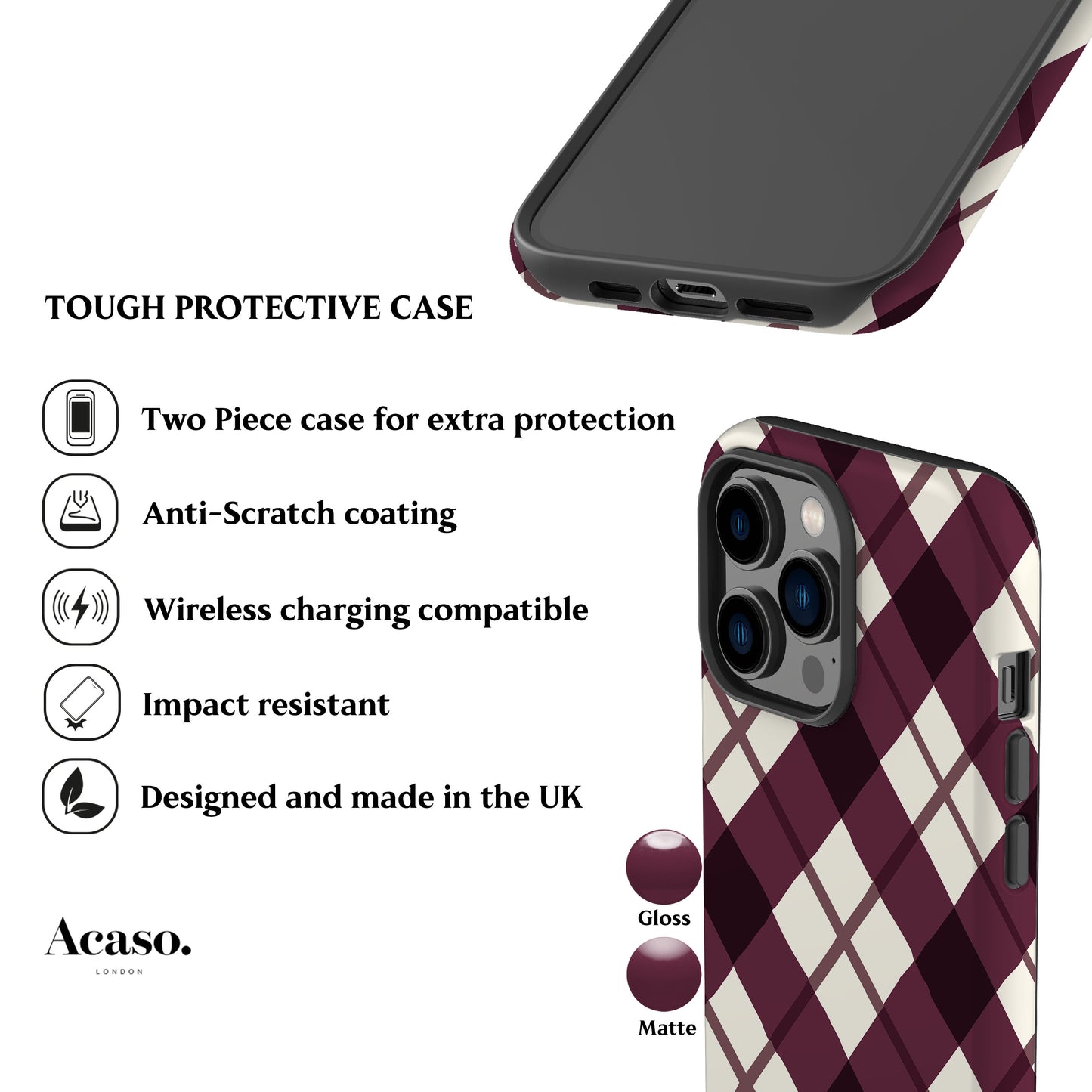 Burgundy Wonky Plaid Phone Case