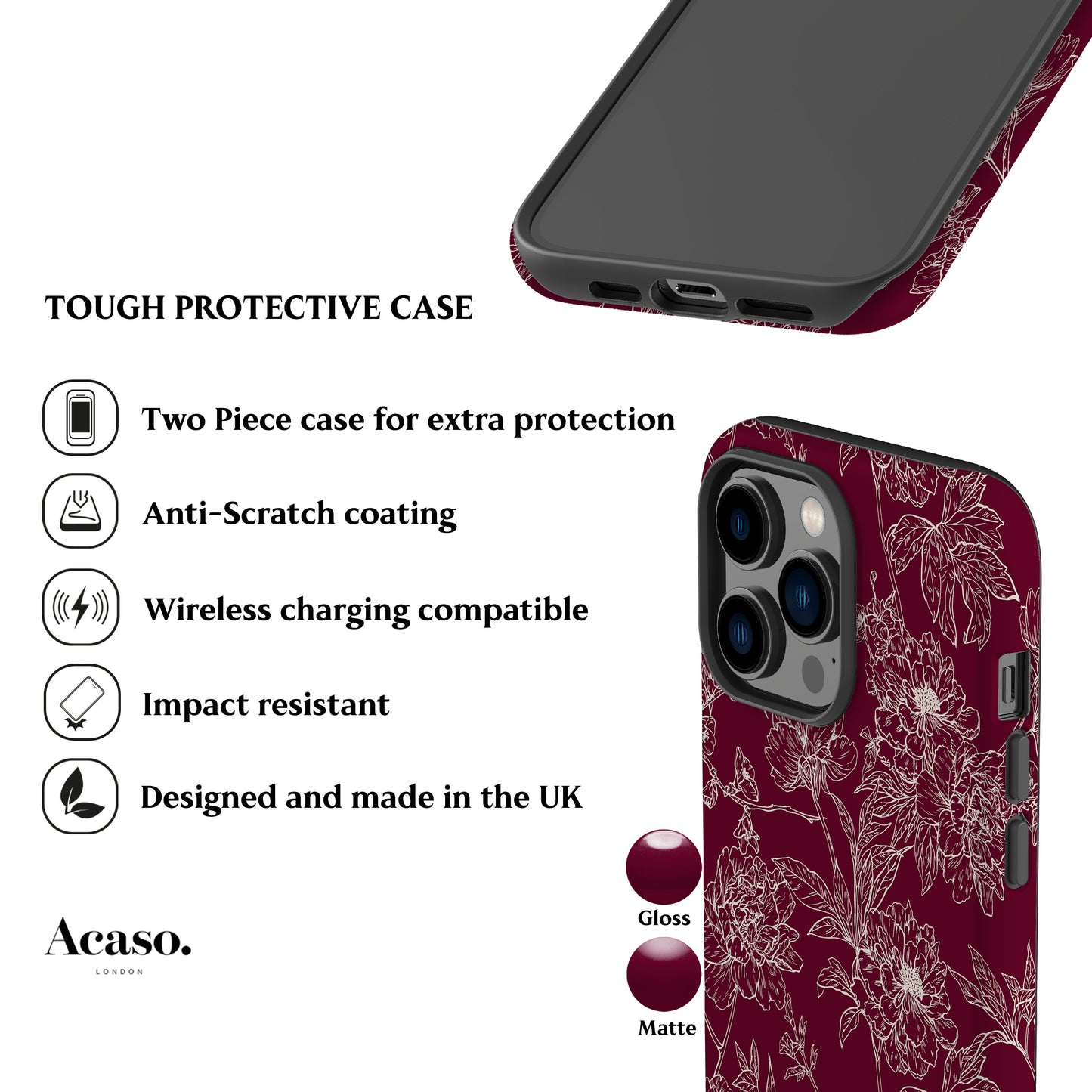 Classic Burgundy Flowers Phone Case