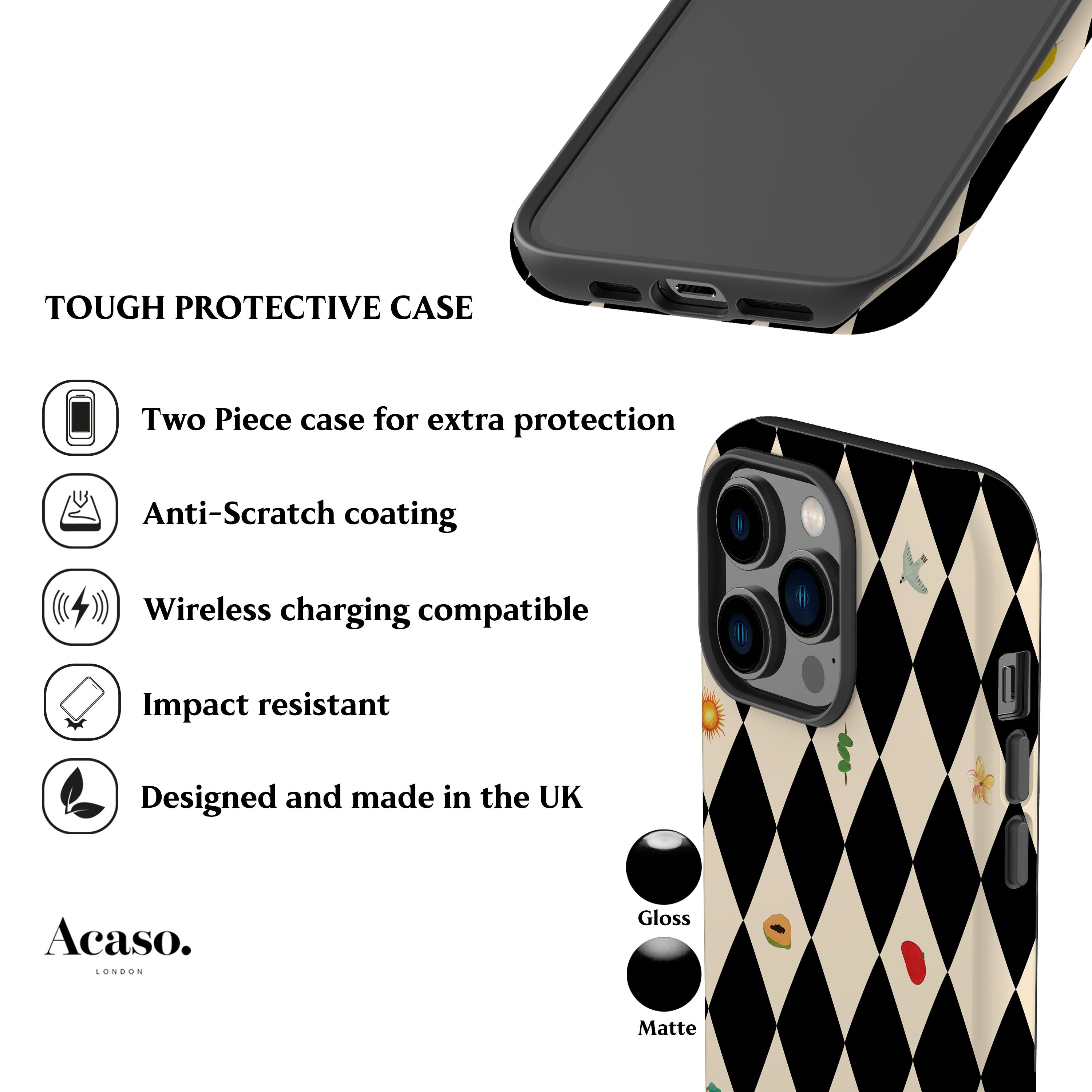 Spring Fair Checker Black Phone Case
