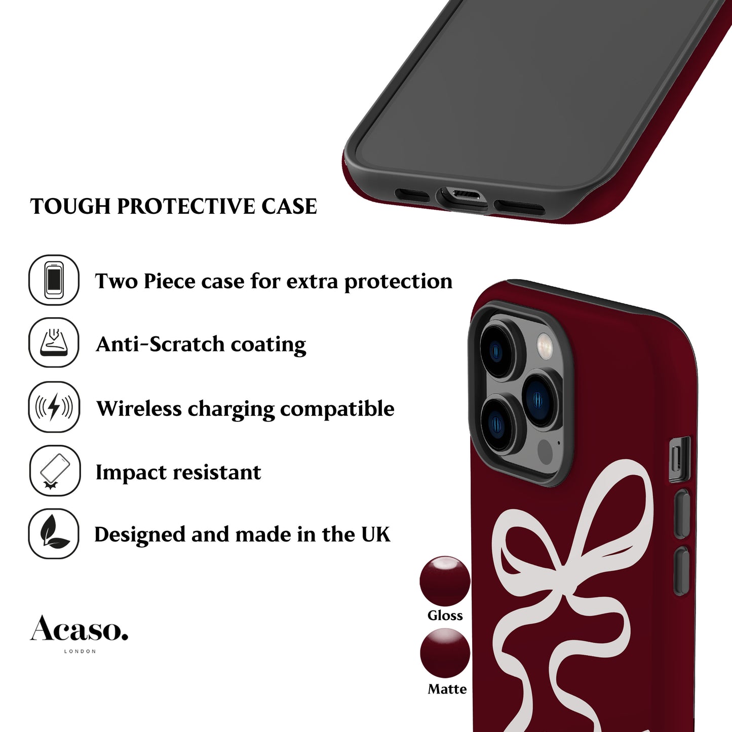 Deep Maroon Ribbon Phone Case