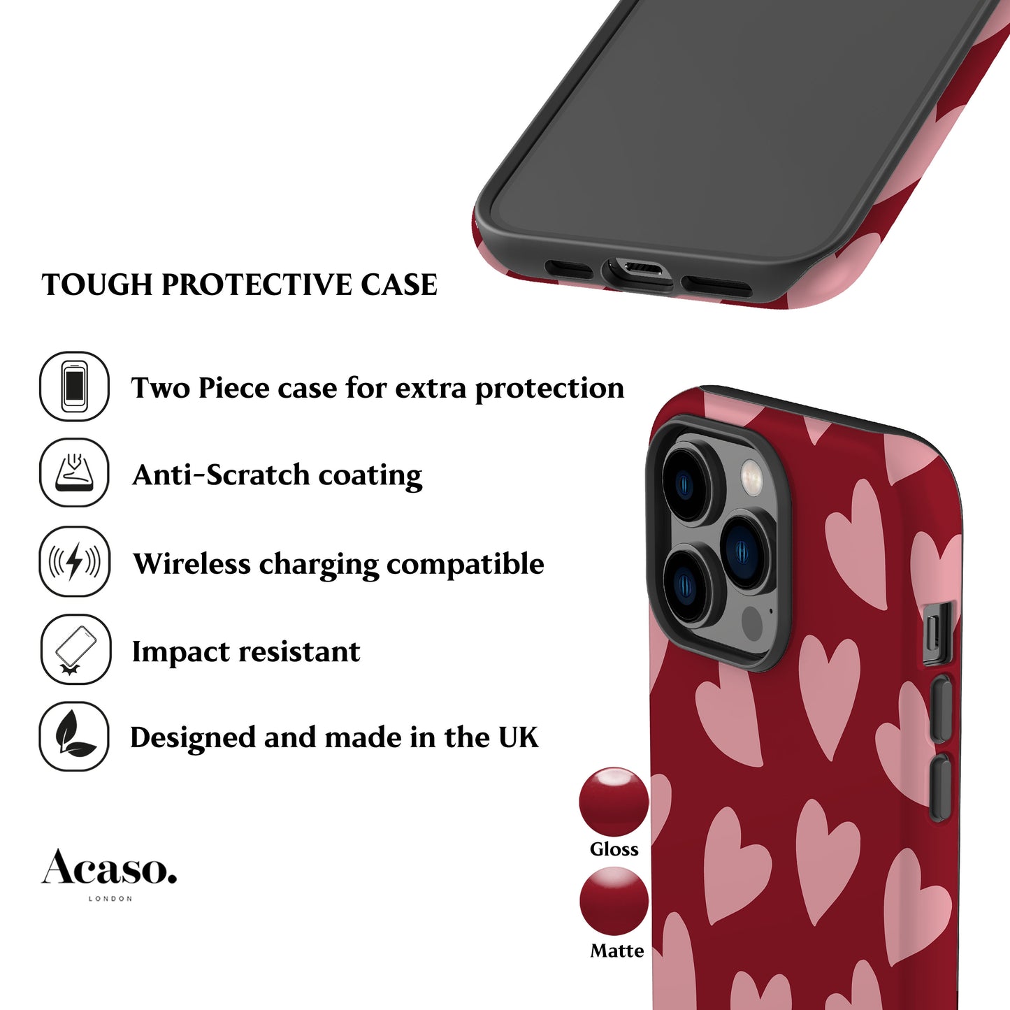 Deep Red Hearts Phone Case