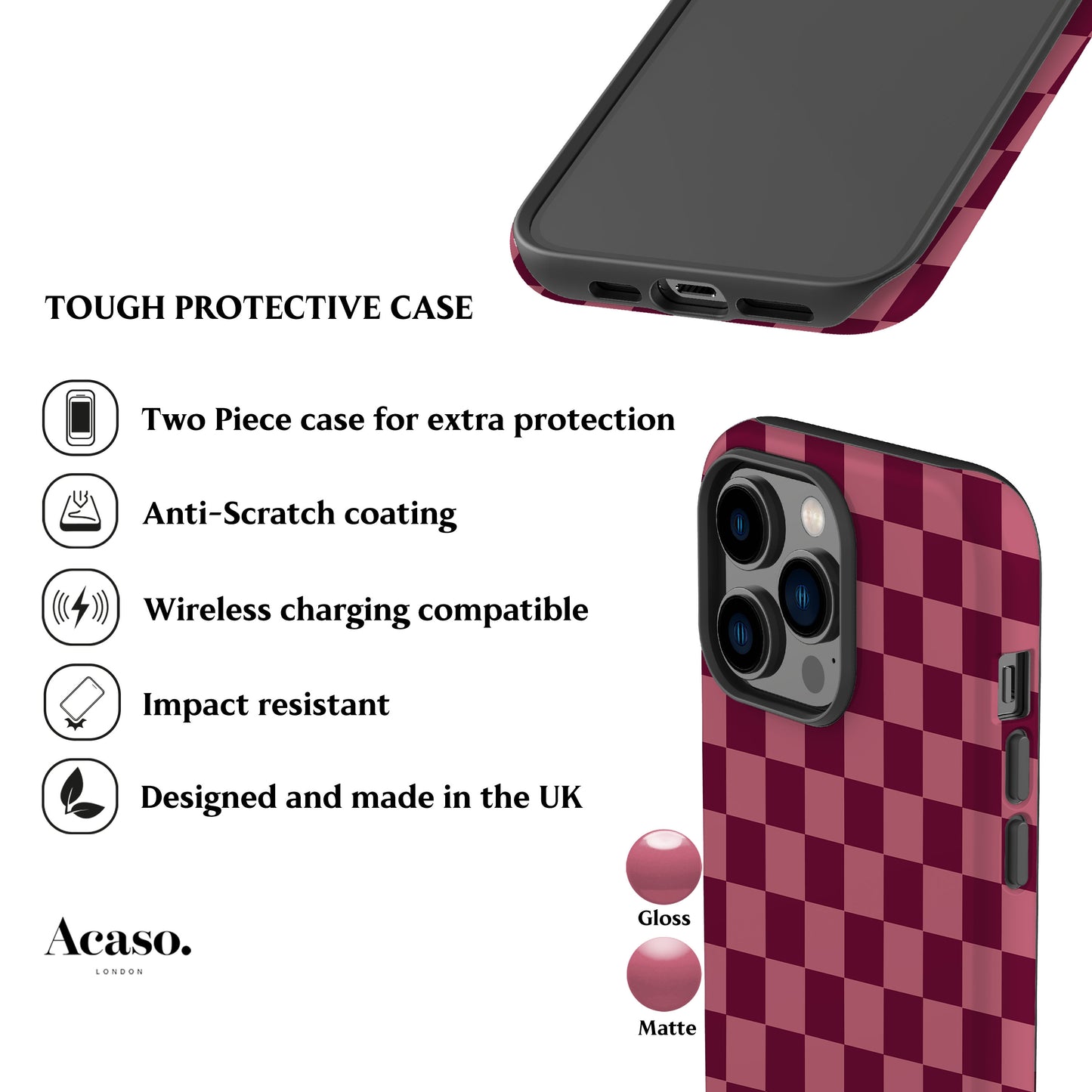 Deep Rose Checkered Phone Case