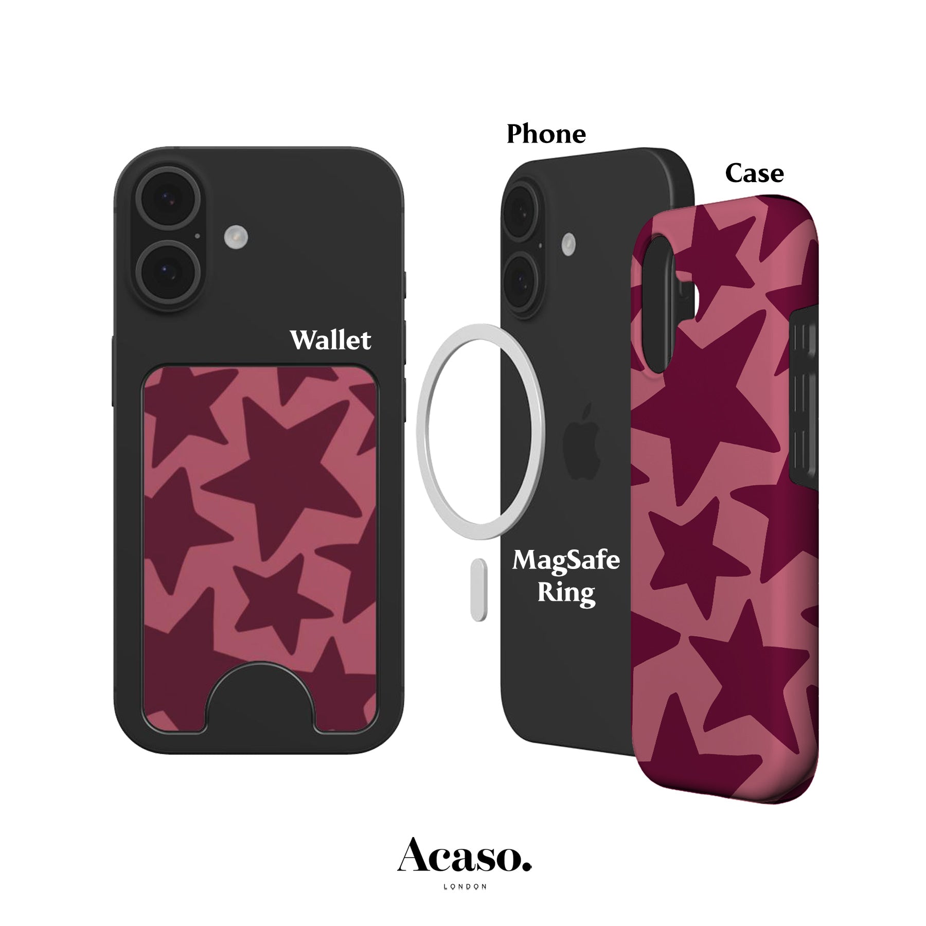 Deep Rose Stars Magnetic Phone Wallet
