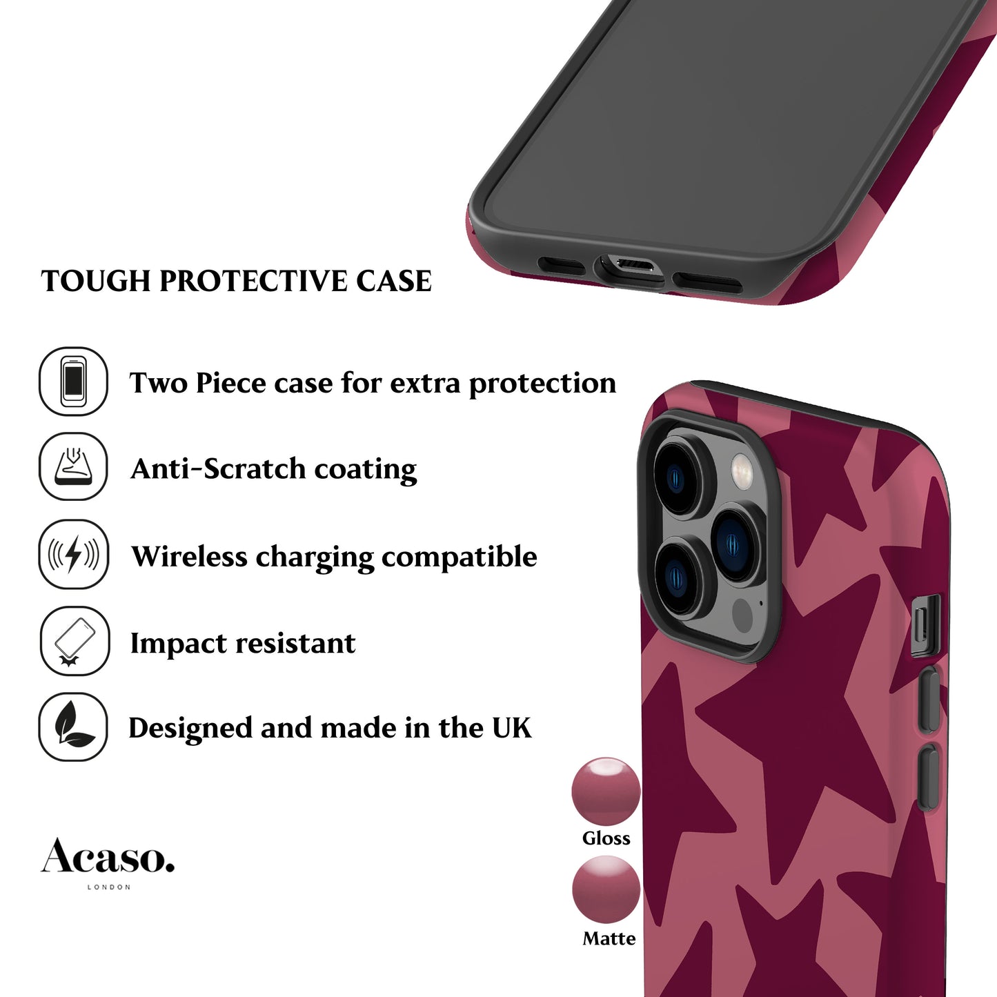 Plum Red Stars Phone Case