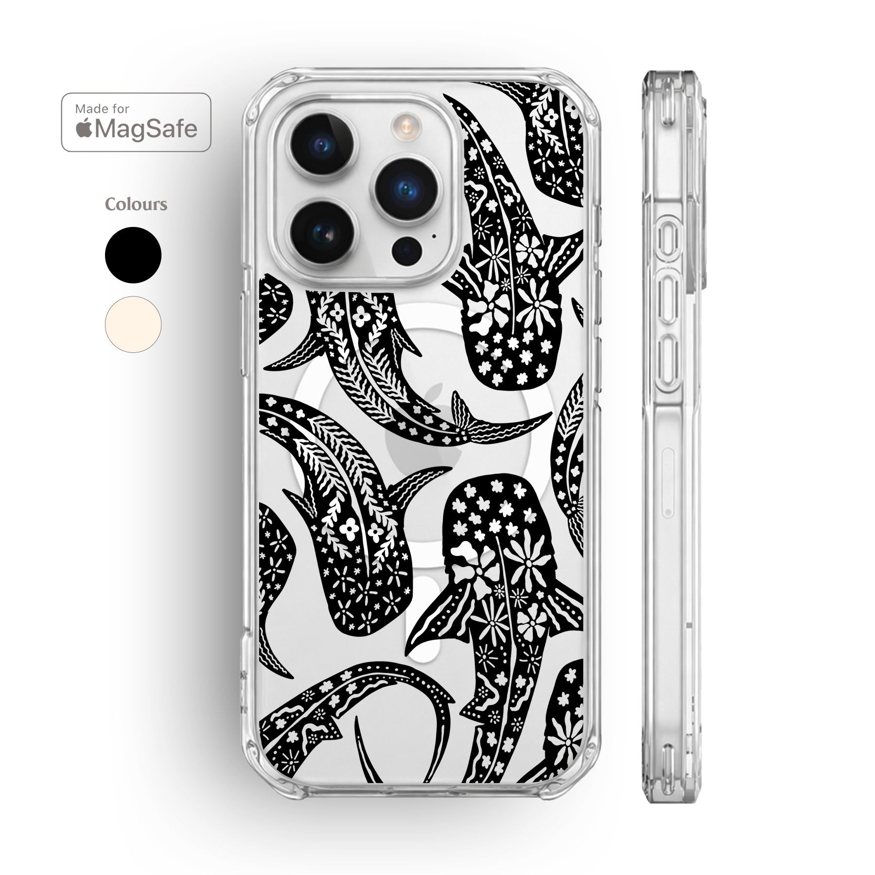 Floral Shark Whale Clear MagSafe iPhone Case