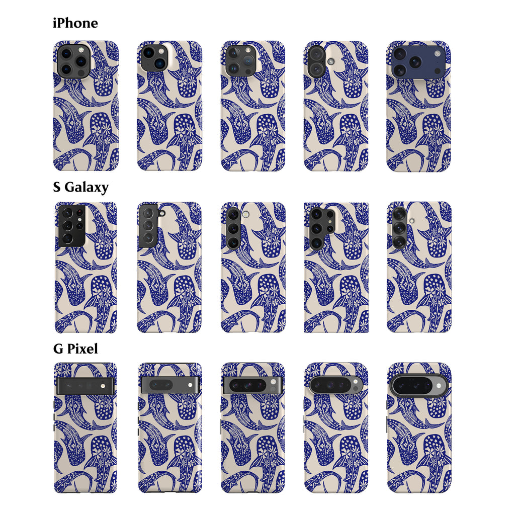 Floral Blue Shark Whale Phone Case