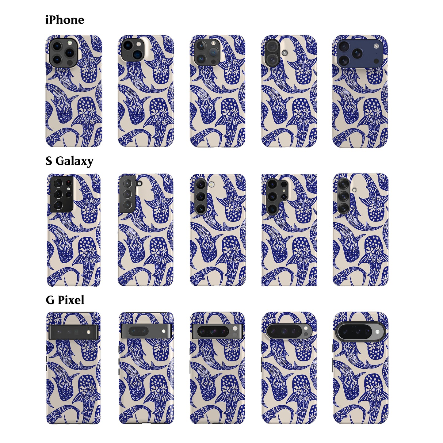 Floral Blue Shark Whale Phone Case