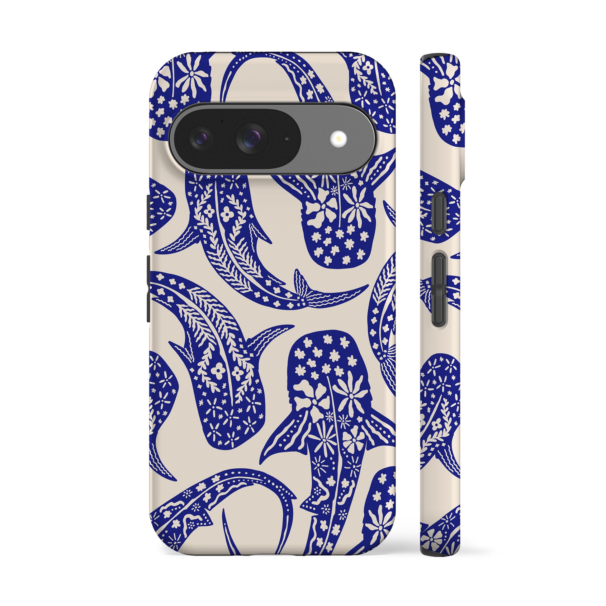 Floral Blue Shark Whale Phone Case Floral Blue Shark Whale Phone Case