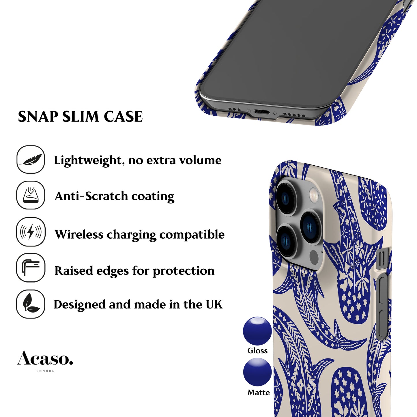 Floral Blue Shark Whale Phone Case