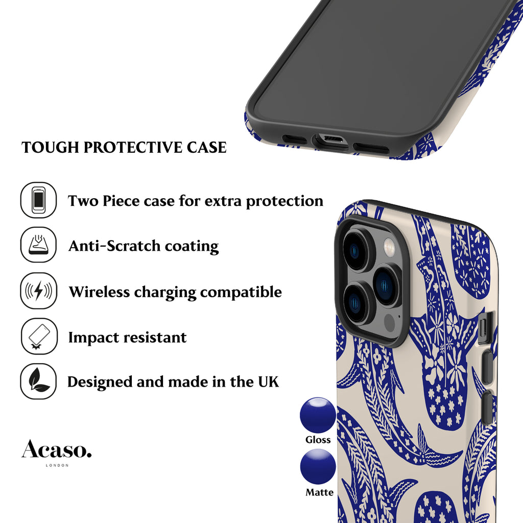 Floral Blue Shark Whale Phone Case