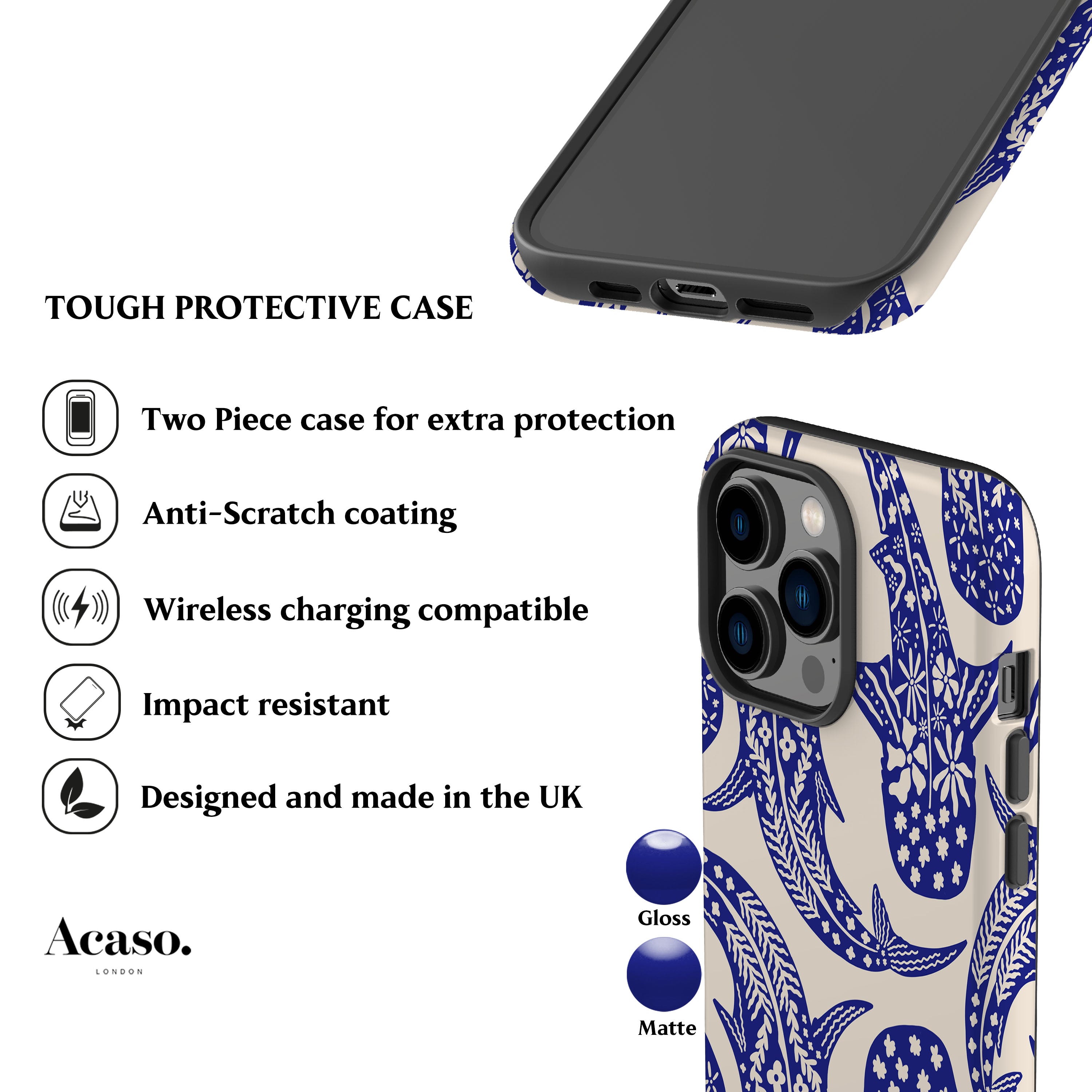Floral Blue Shark Whale Phone Case