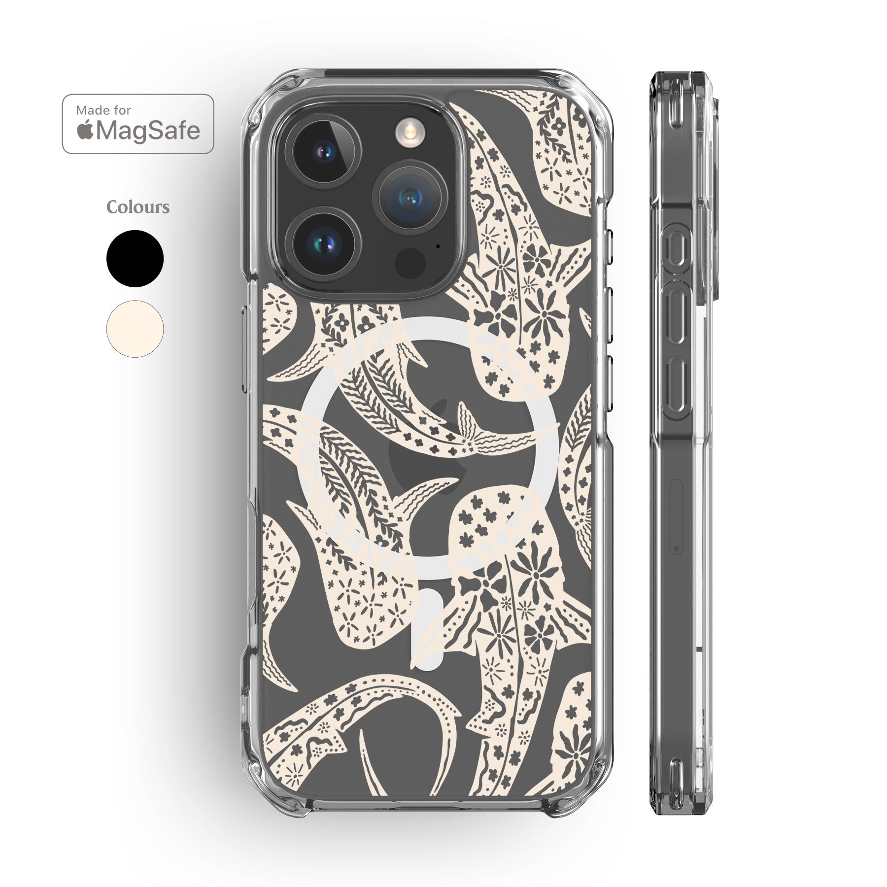 Floral Shark Whale Clear MagSafe iPhone Case