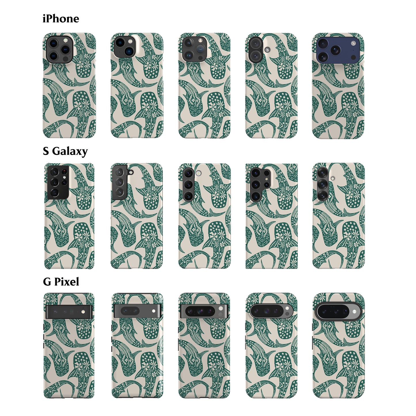 Floral Teal Shark Whale Phone Case
