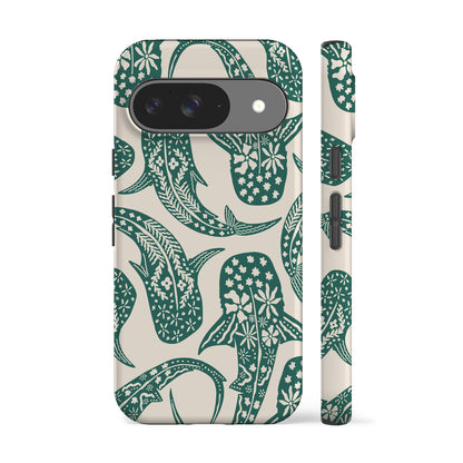 Floral Teal Shark Whale Phone Case