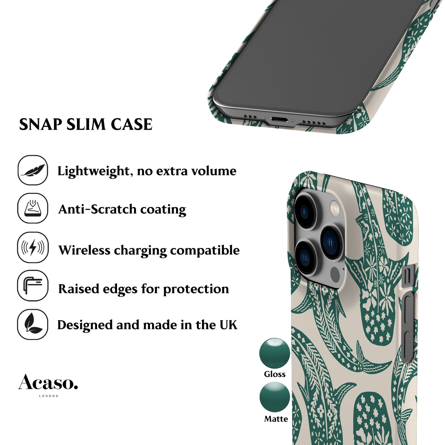 Floral Teal Shark Whale Phone Case