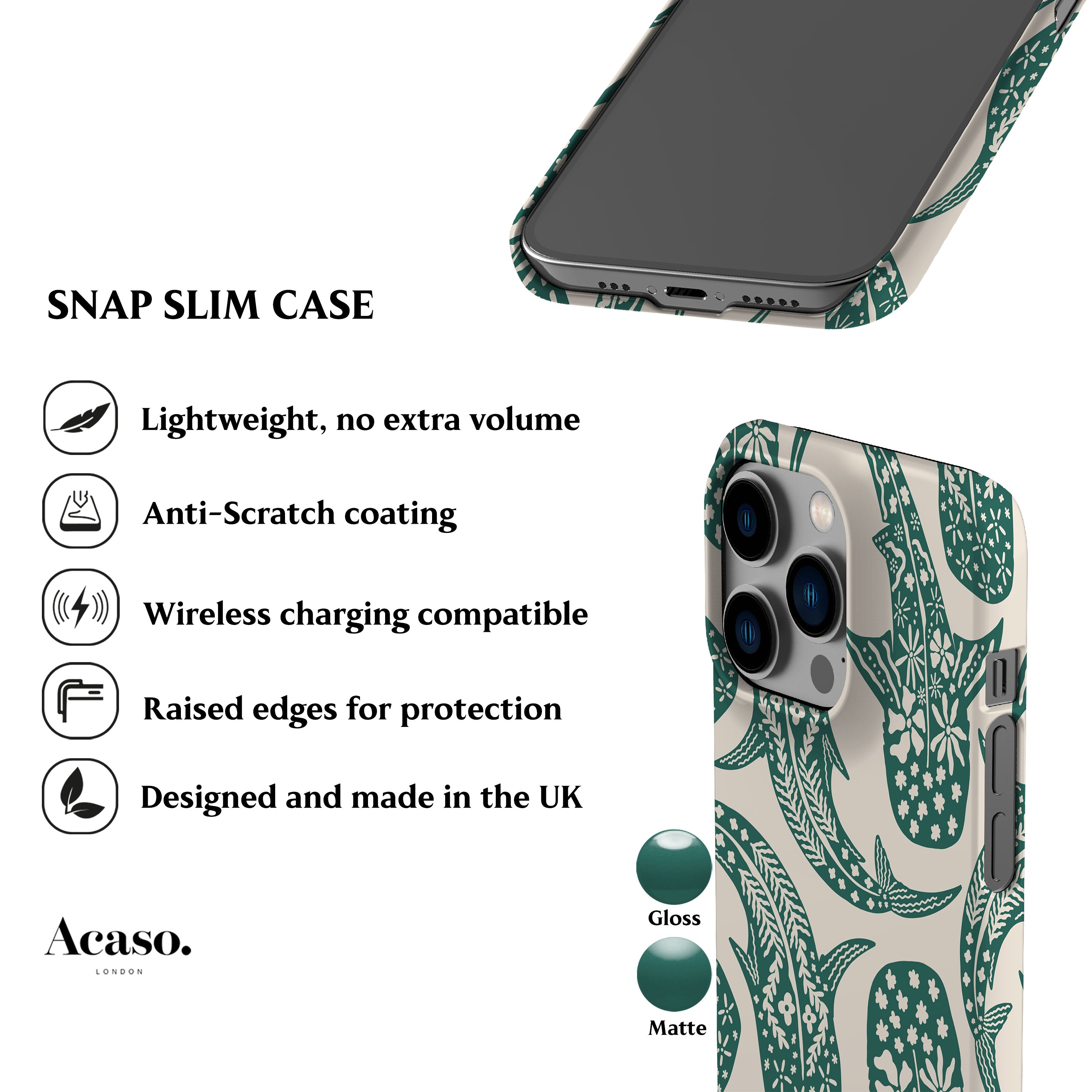 Floral Teal Shark Whale Phone Case