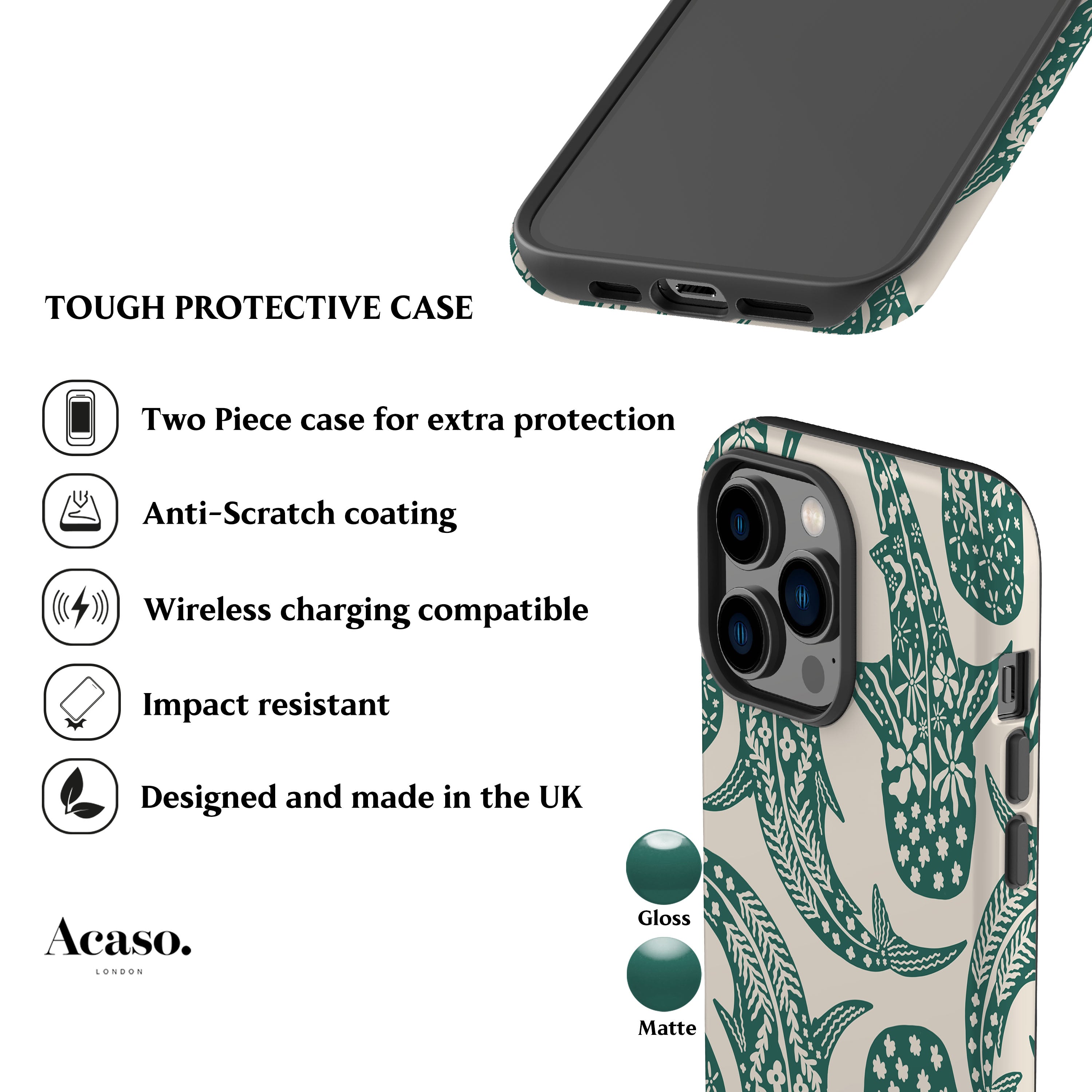 Floral Teal Shark Whale Phone Case