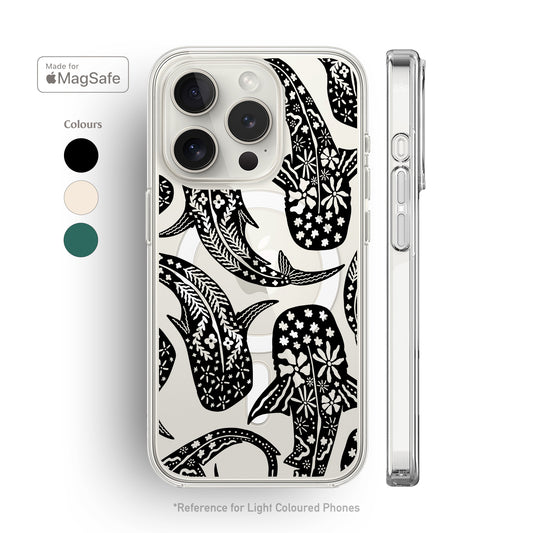 Floral Shark Whale Clear MagSafe iPhone Case