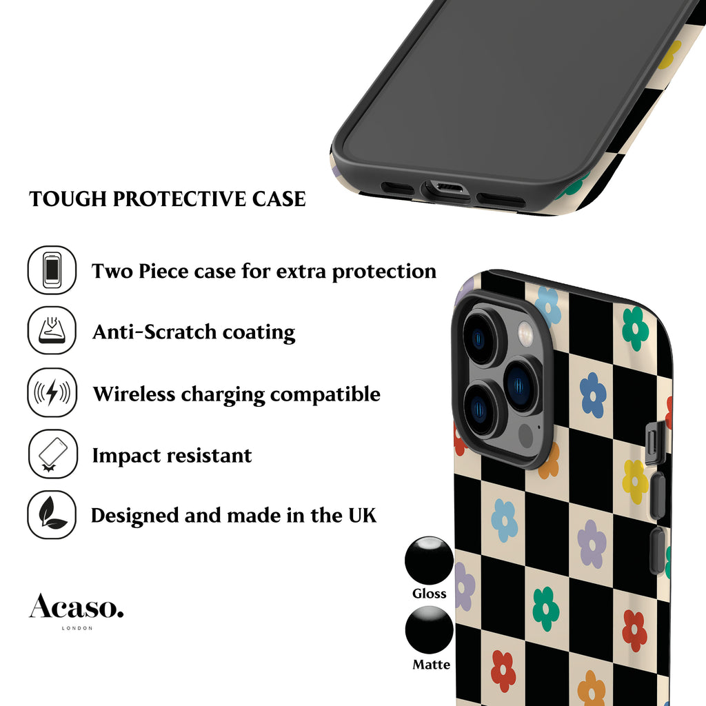 Floral Checkered Phone Case