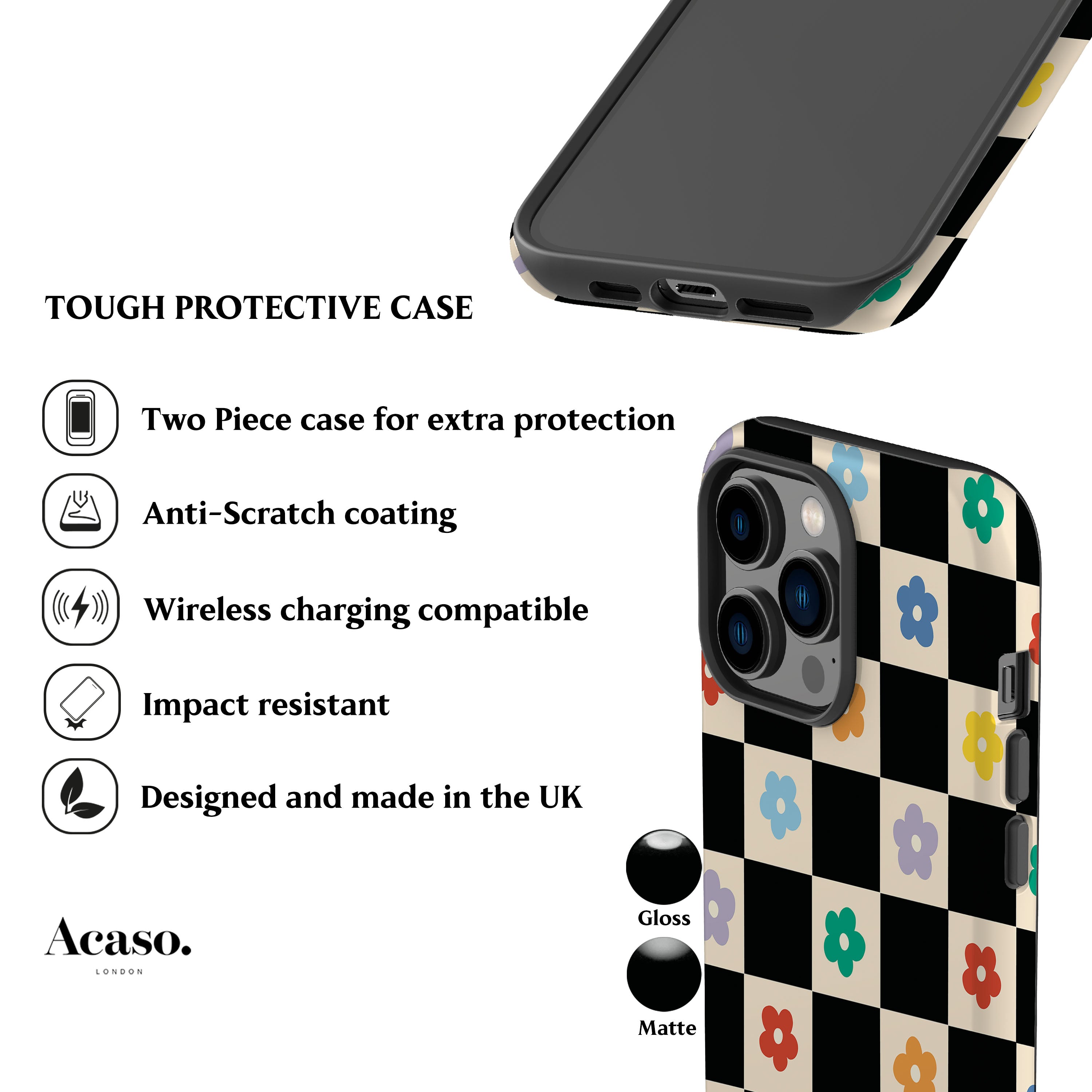Floral Checkered Phone Case