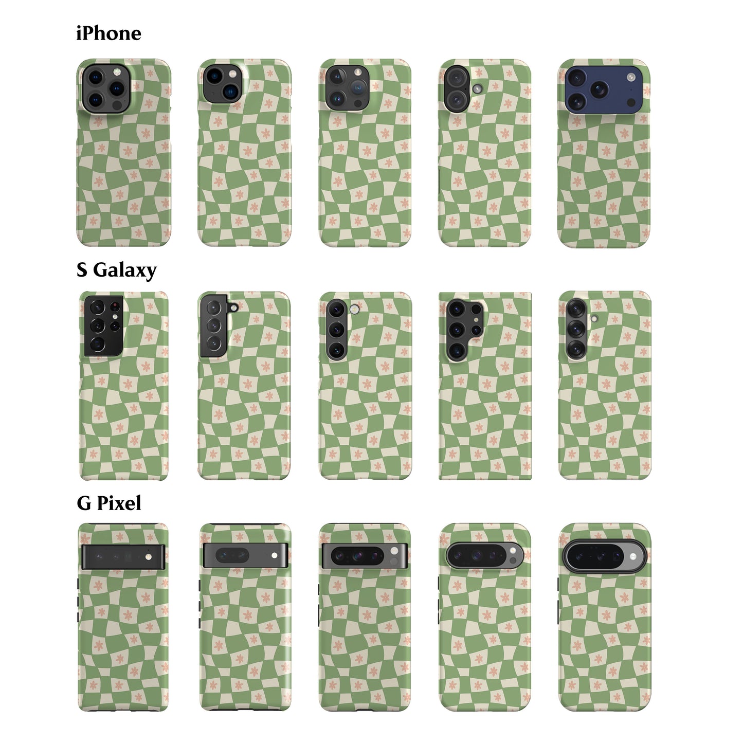 Flowers Checker Sage Phone Case