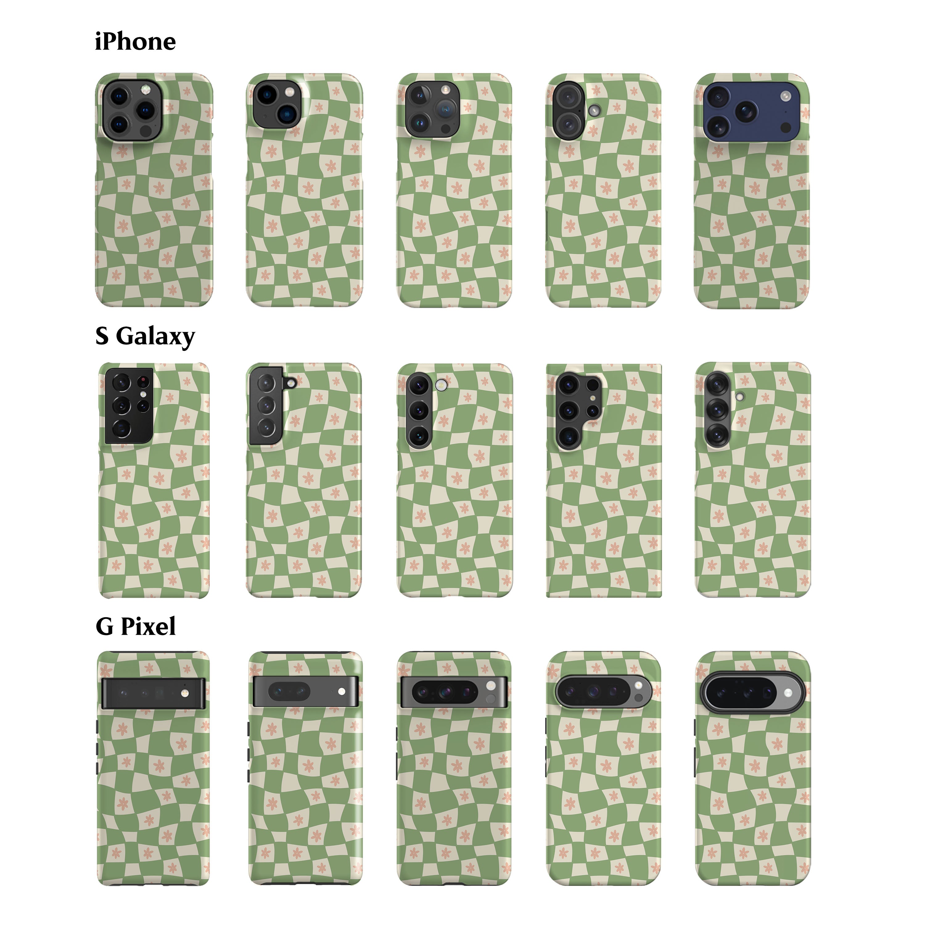 Flowers Checker Sage Phone Case