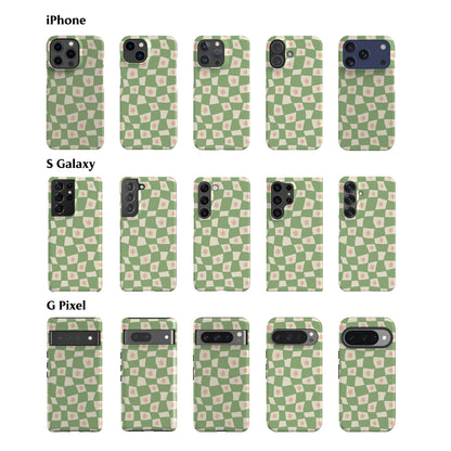 Flowers Checker Sage Phone Case