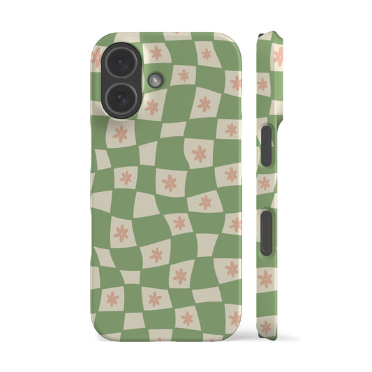 Flowers Checker Sage Phone Case