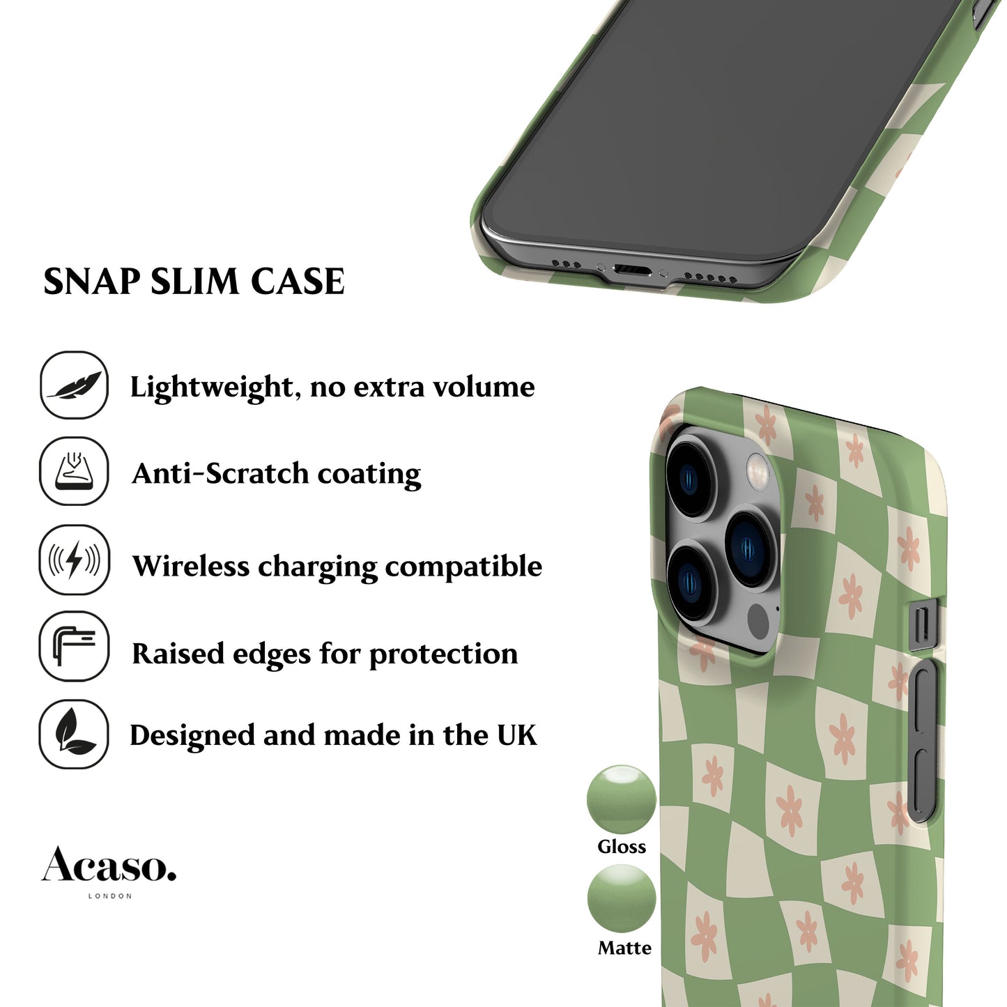 Flowers Checker Sage Phone Case