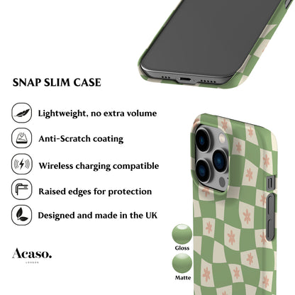 Flowers Checker Sage Phone Case
