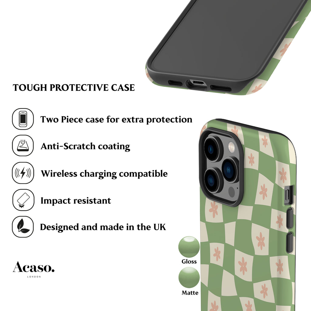 Flowers Checker Sage Phone Case
