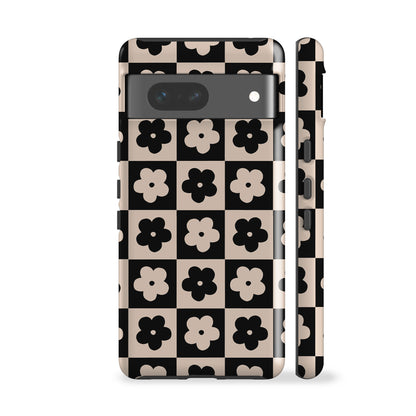 Floral Checkers Black Phone Case