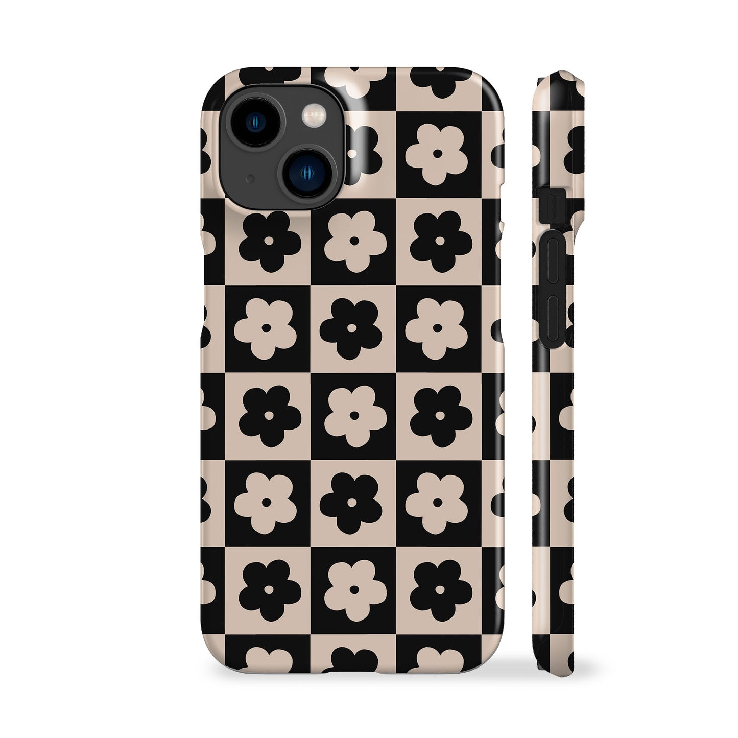 Floral Checkers Black Phone Case