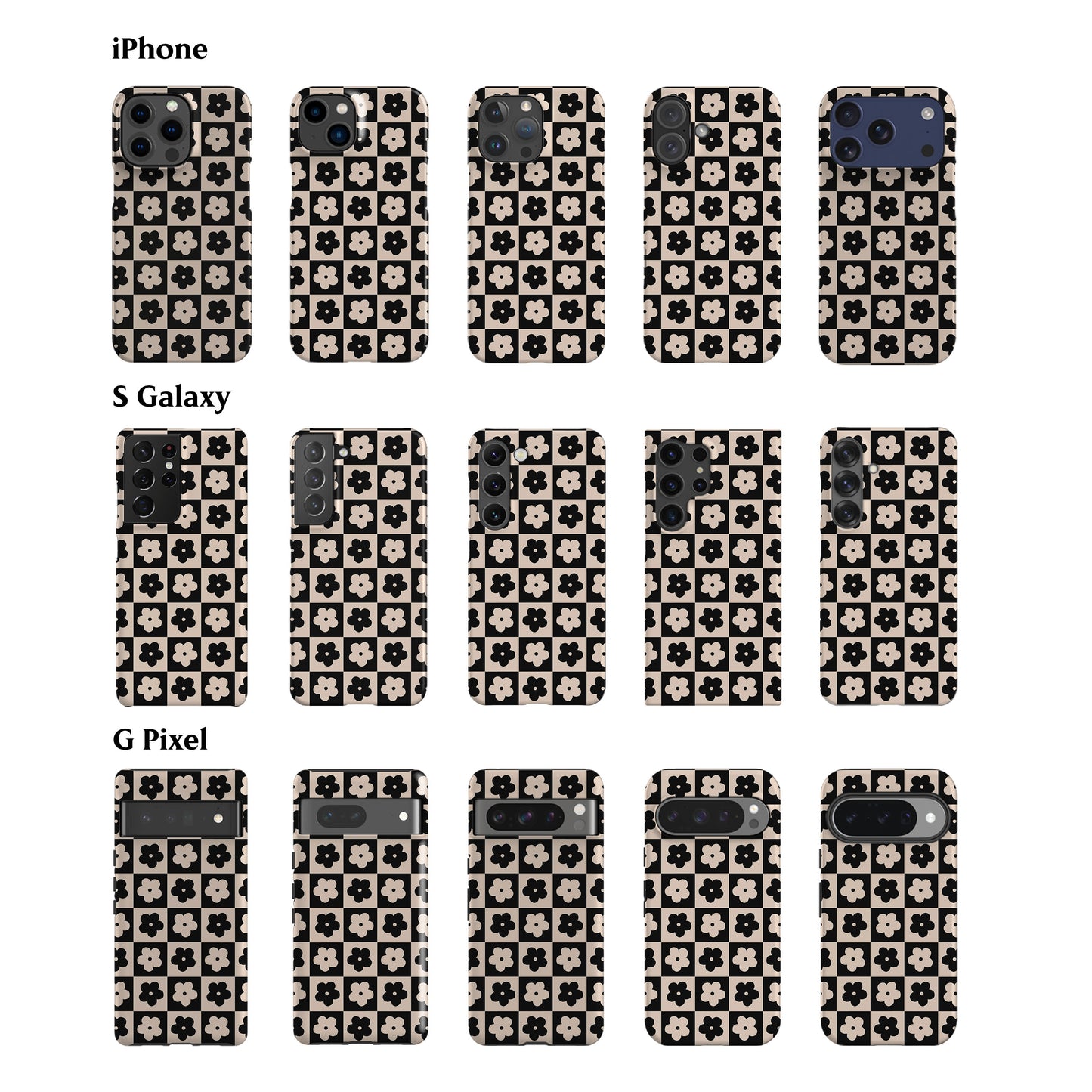 Floral Checkers Black Phone Case