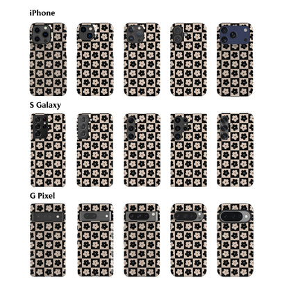 Floral Checkers Black Phone Case