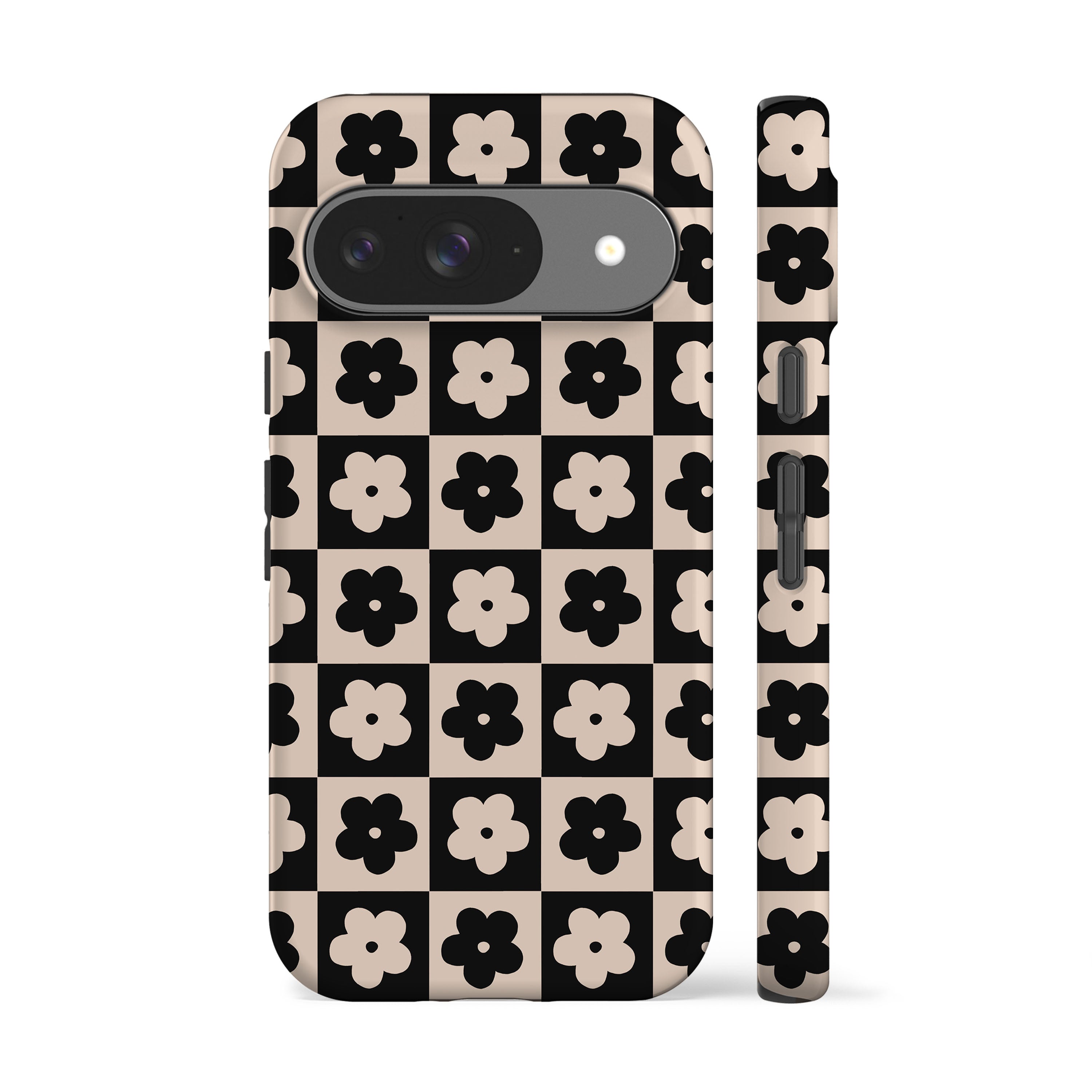 Floral Checkers Black Phone Case