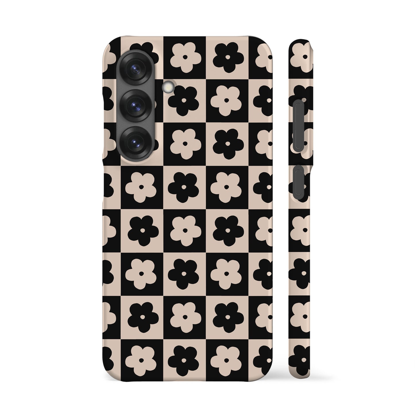 Floral Checkers Black Phone Case