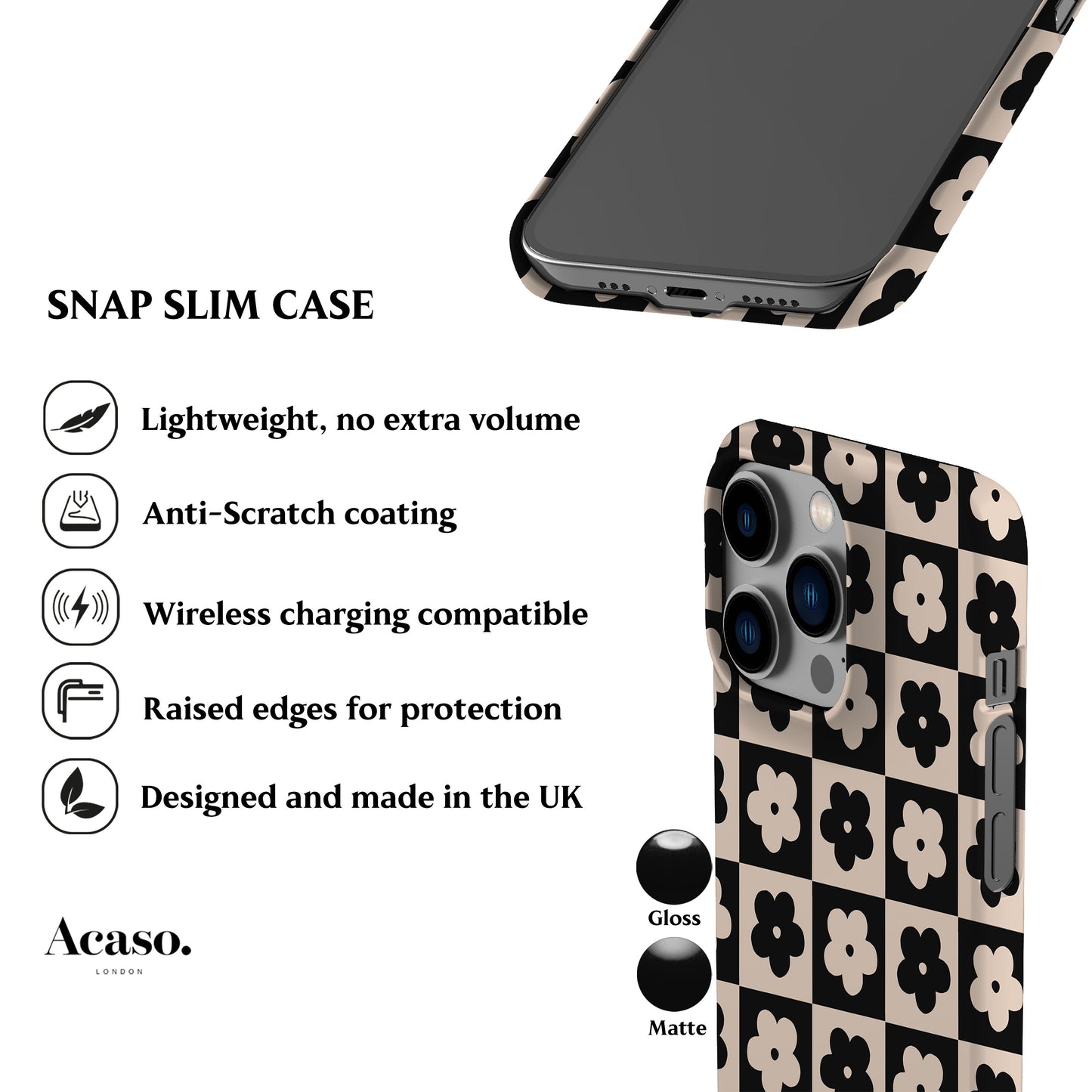 Floral Checkers Black Phone Case