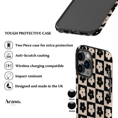 Floral Checkers Black Phone Case
