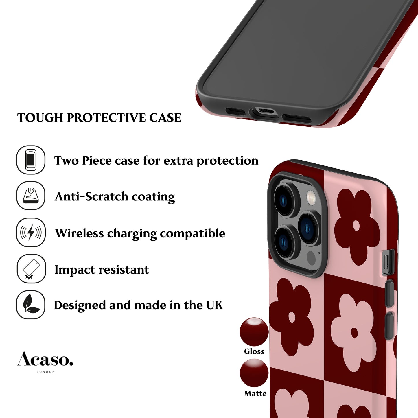 Flower Power Maroon Phone Case