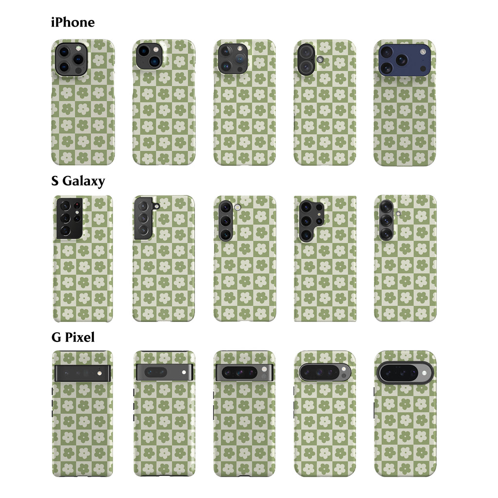 Flower Checkers Mint Phone Case