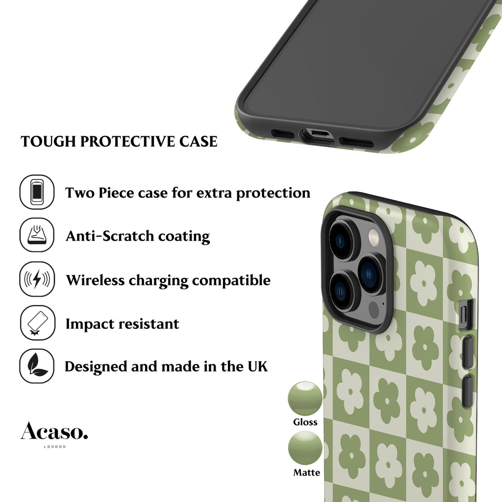 Flower Checkers Mint Phone Case