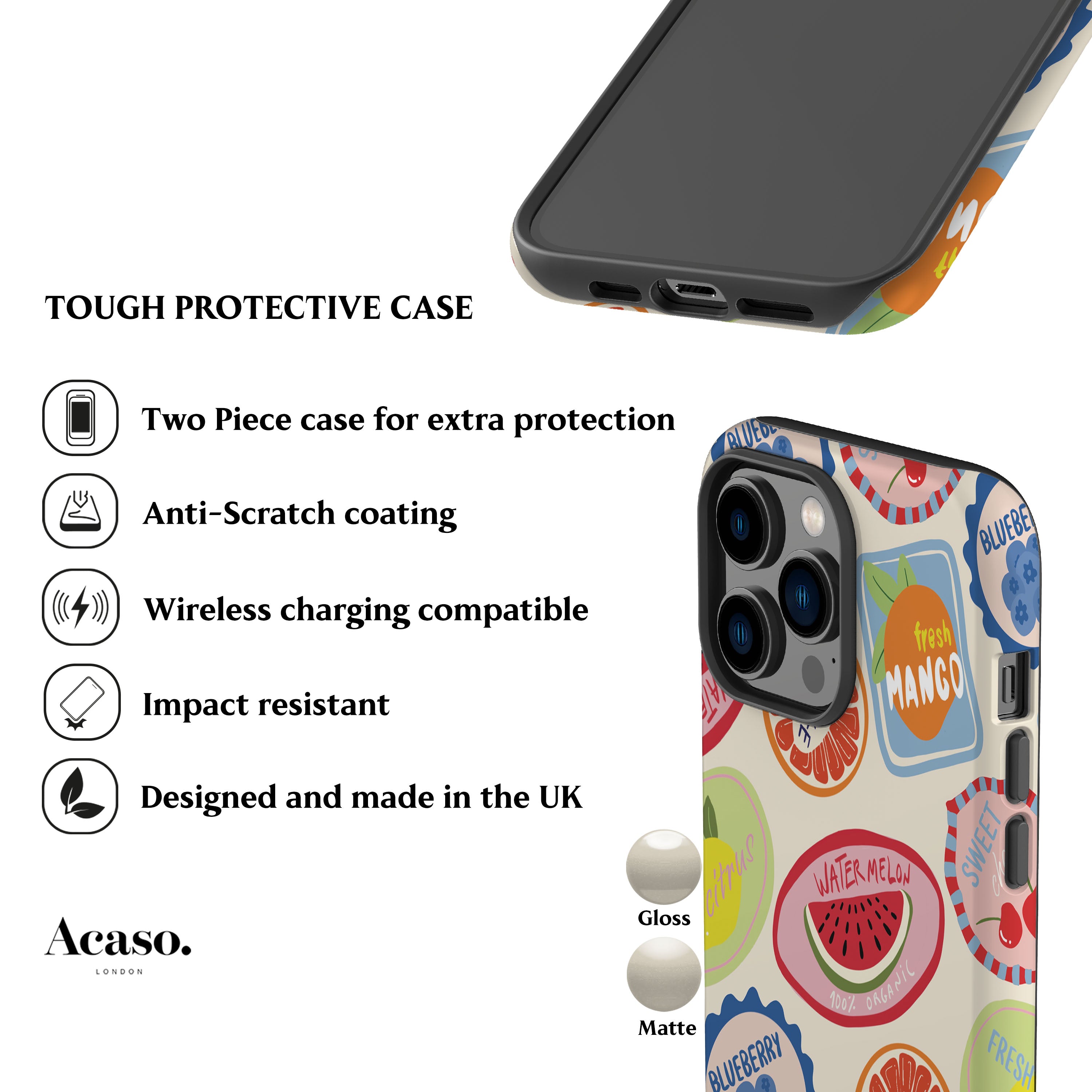 Retro Fruit Stickers Phone Case