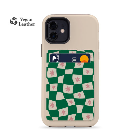 FLOWER CHECKERS Green Phone Wallet