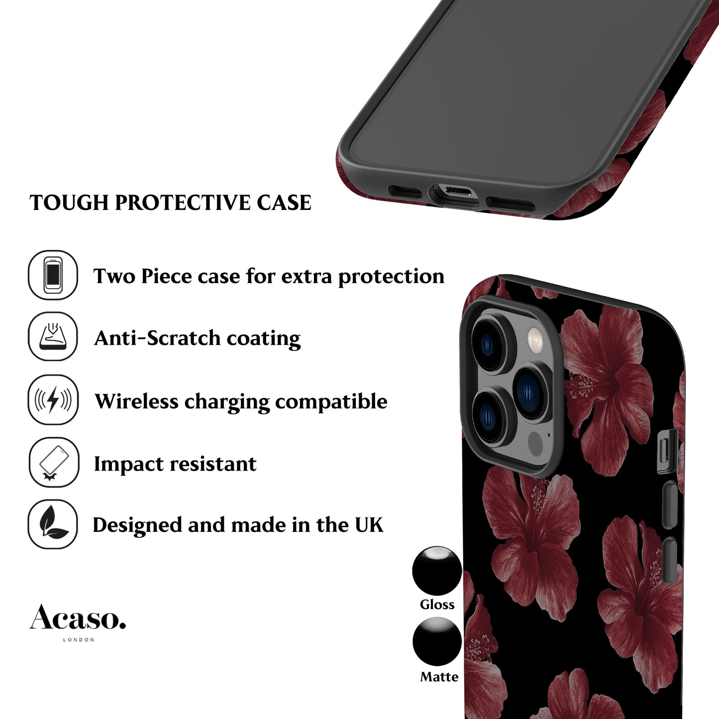 Hibiscus Black Phone Case