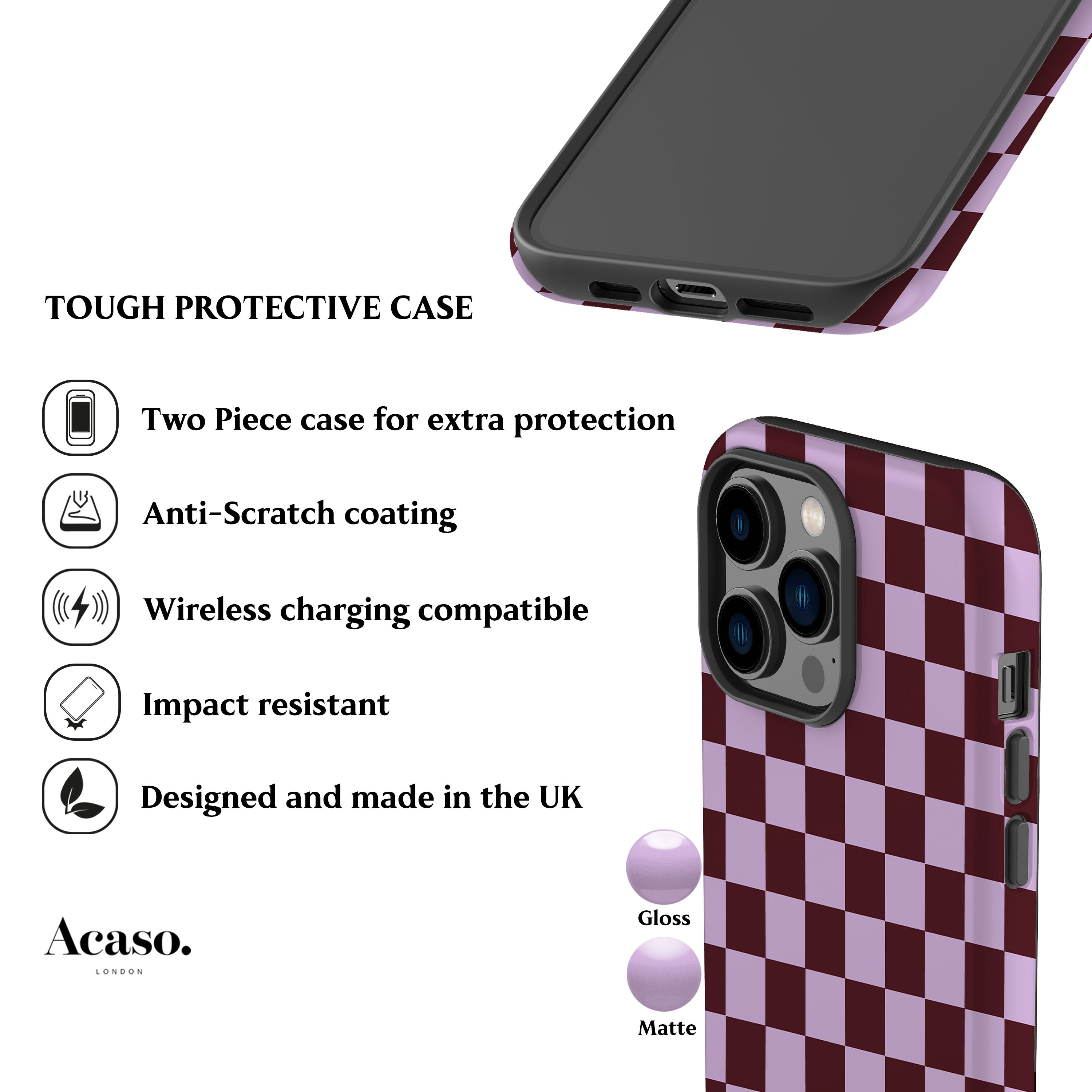 Lilac Maroon Checkered Phone Case