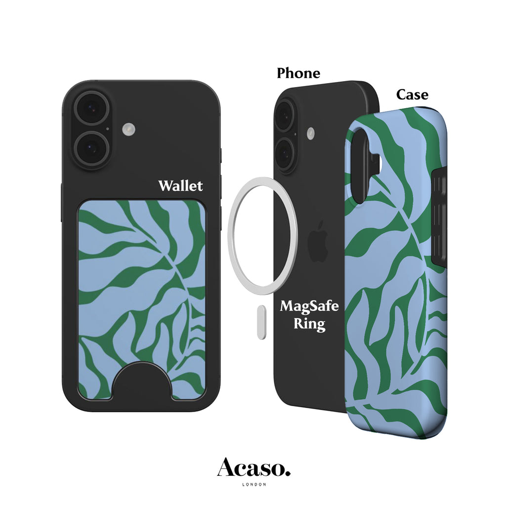 Abstract Blue Leafy Magnetic Phone Wallet