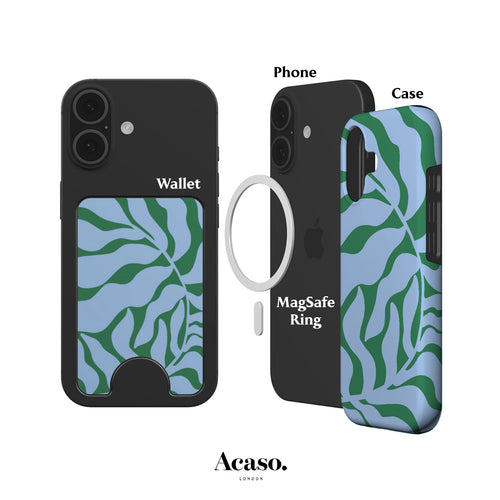 Abstract Blue Leafy Magnetic Phone Wallet