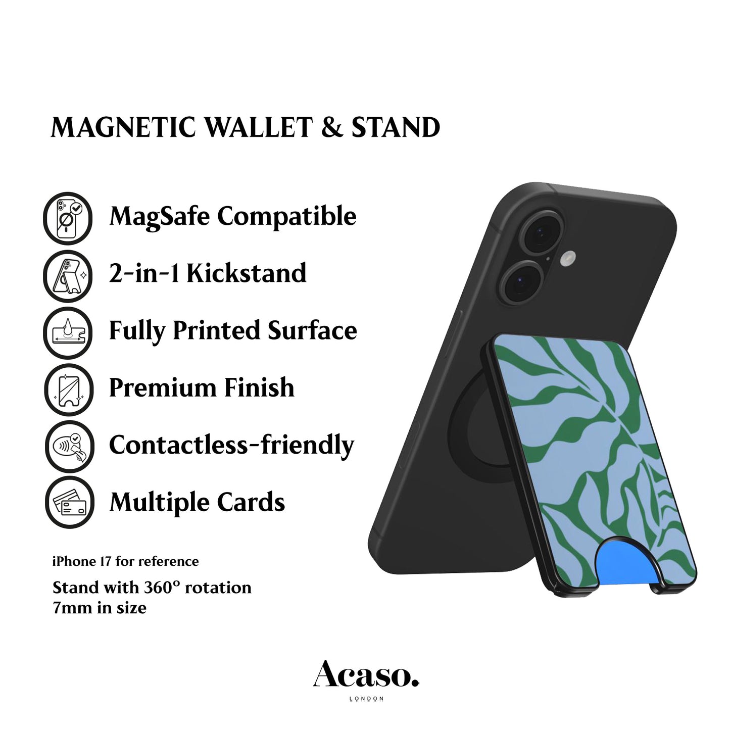 Abstract Blue Leafy Magnetic Phone Wallet
